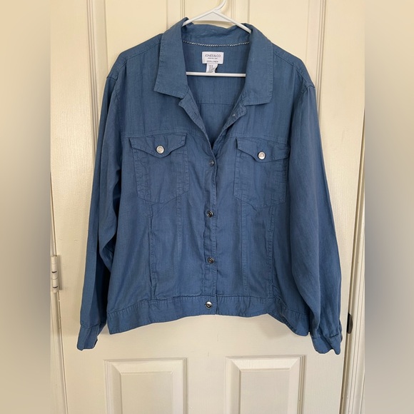 Jones New York Jackets & Blazers - Jones & Co 100% Linen Jacket 3X Blue Lightweight Utility Button